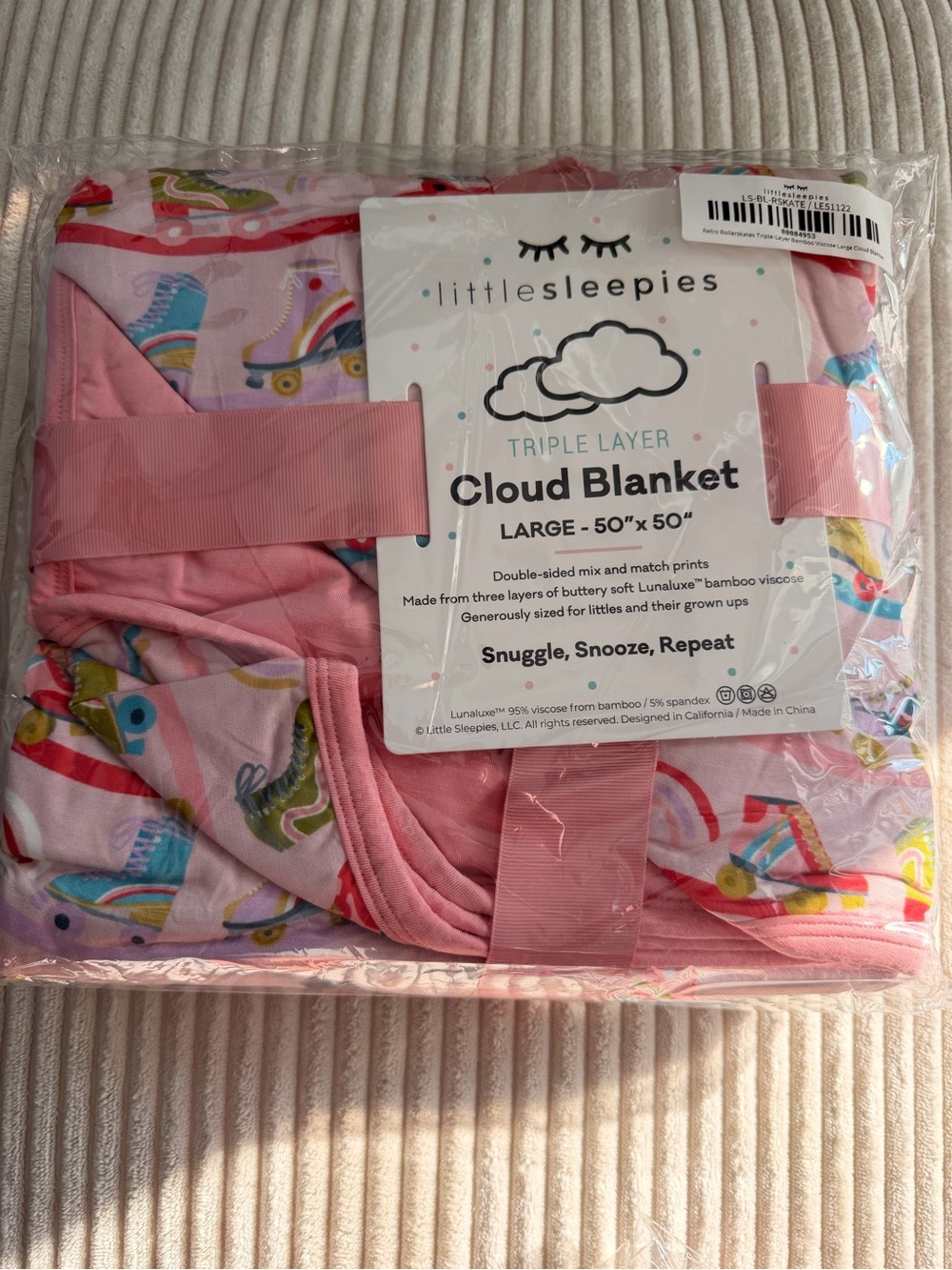 Little Sleepies Pink Roller Skate Cloud Blanket - Triple Layer